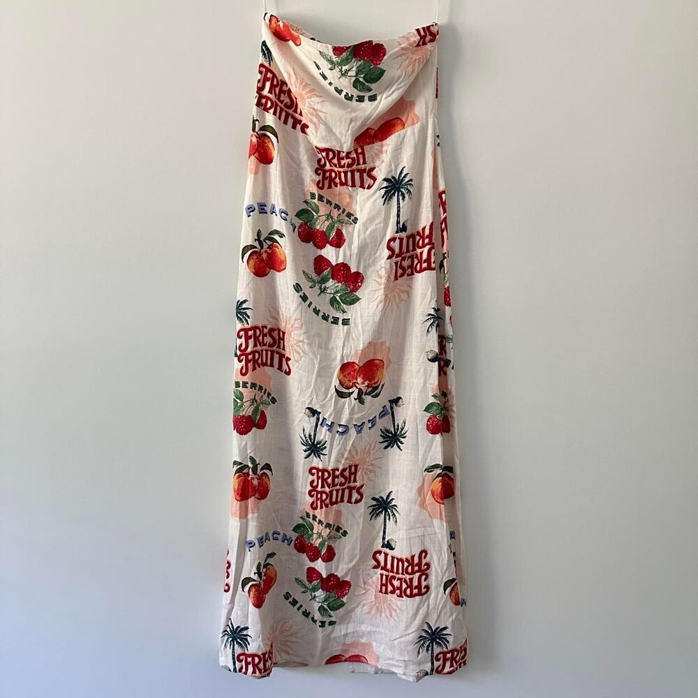 Paper Heart strapless smocked-back maxi dress tropical Berries Fruits Large